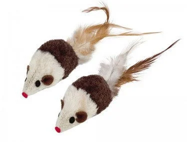 66919 NOBBY Plush mouse with rattle and feather 2 pcs, 7 cm