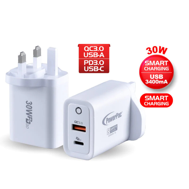 30W Charger Fast Charge Quick Charge 3.0 | PD 3.0 USB Charger | Smart Charge | TYPE A | TYPE C Adapter