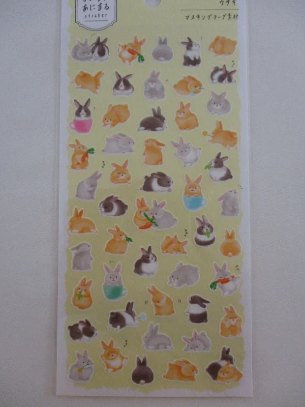 Cute Kawaii MW Animaru  Seal Series - Q - Bunny Rabbit Sticker Sheet - for Journal Planner Craft