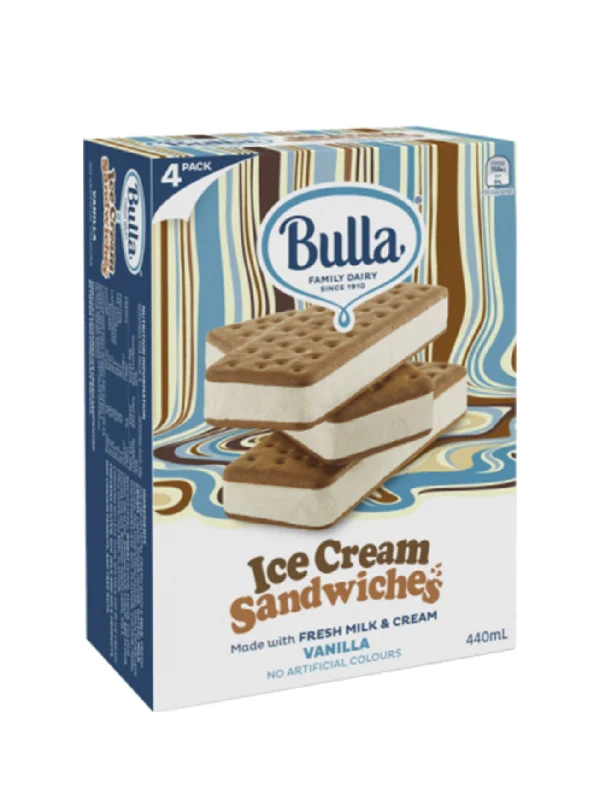 BULLA ICE CREAM SANDWICHES VANILLA 4S 440ML