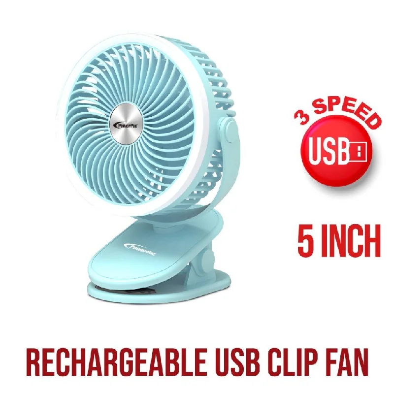 PowerPac Rechargeable 6 Inch USB Clip Fan PPUF226