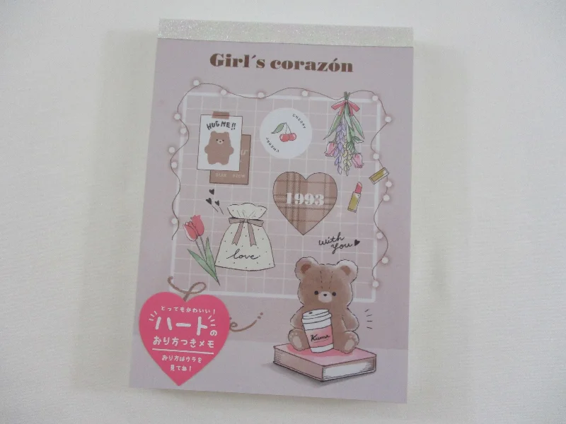 Cute Kawaii Q-Lia Bear Kuma Love with you 4 x 6 Inch Notepad / Memo Pad - Stationery Designer Paper Collection