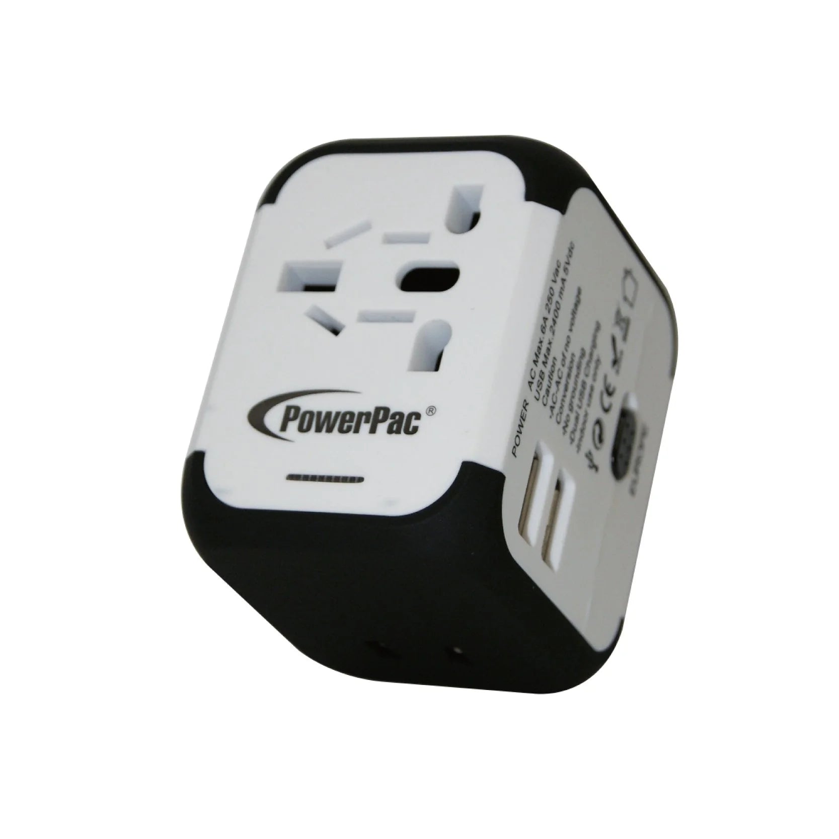 POWERPAC Multi travel Adaptor w 2xUSB Charger 2.5A PP7971