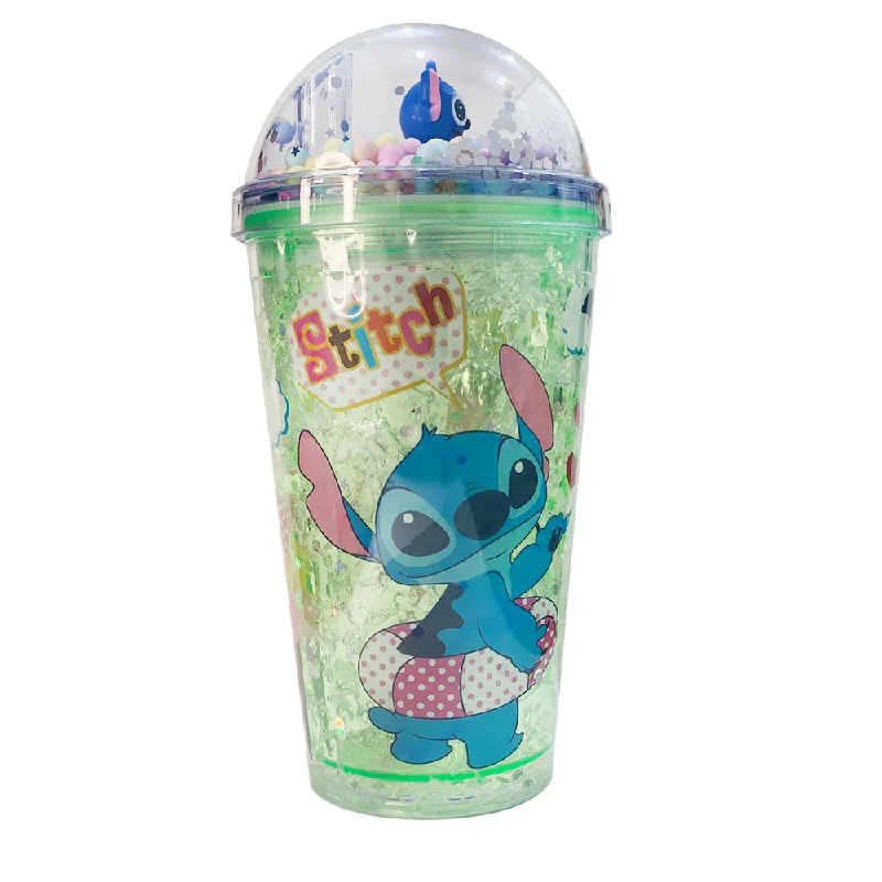 (NET) Stitch Plastic Cup With Straw 450 ML