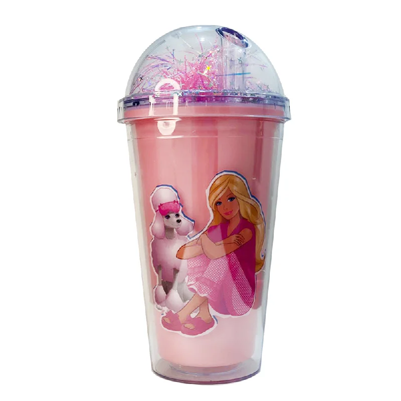 (NET) Barbie Plastic Cup With Straw 450 ML