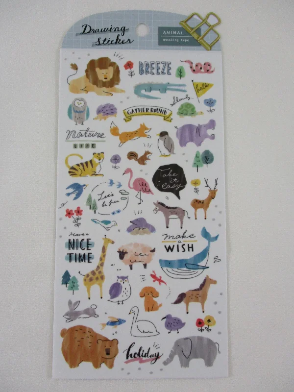 Cute Kawaii MW Drawing Series - E - Animals Bear Crocs Wild Nature Safari Lion Fox Hippo Sticker Sheet - for Journal Planner Craft