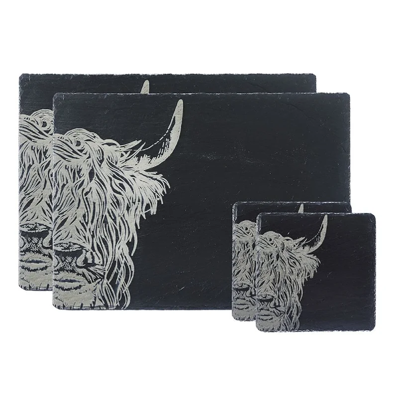 Slate Highland Cow Place Mat & Coaster Gift Set