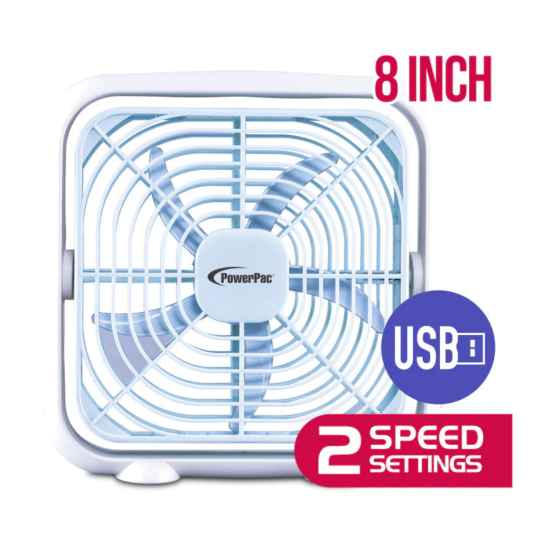 PowerPac USB Box Fan 8inch