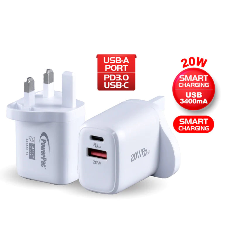 20W Charger Fast Charge USB-A | PD 3.0 USB Charger | Smart Charge | TYPE A | TYPE C Adapter