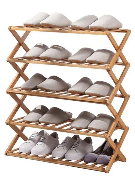 Foldable 5 Tier Bamboo Shoe Rack | 50 x 89cm