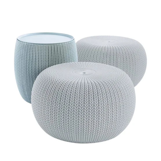 Keter Outdoor Cozy Pouf Ottoman Set Cloudy Grey  + White Table