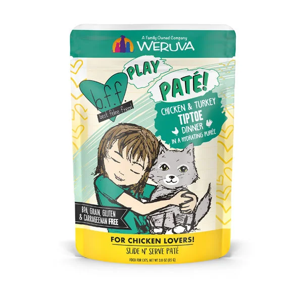 Weruva BFF PLAY Paté Chicken & Turkey Tiptoe Dinner in a Hydrating Purée Cat Food (3.0 Oz - 12pk)