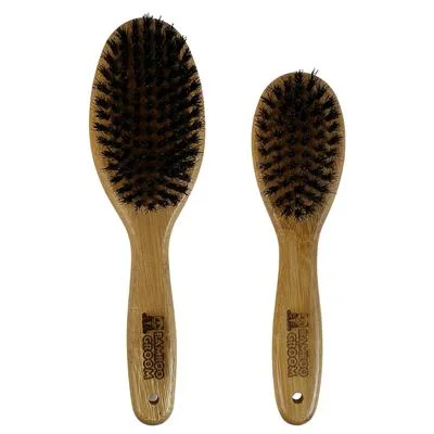 Bamboo Groom Oval Bristle Brush w/ Natural Boar Bristles - Small/Medium