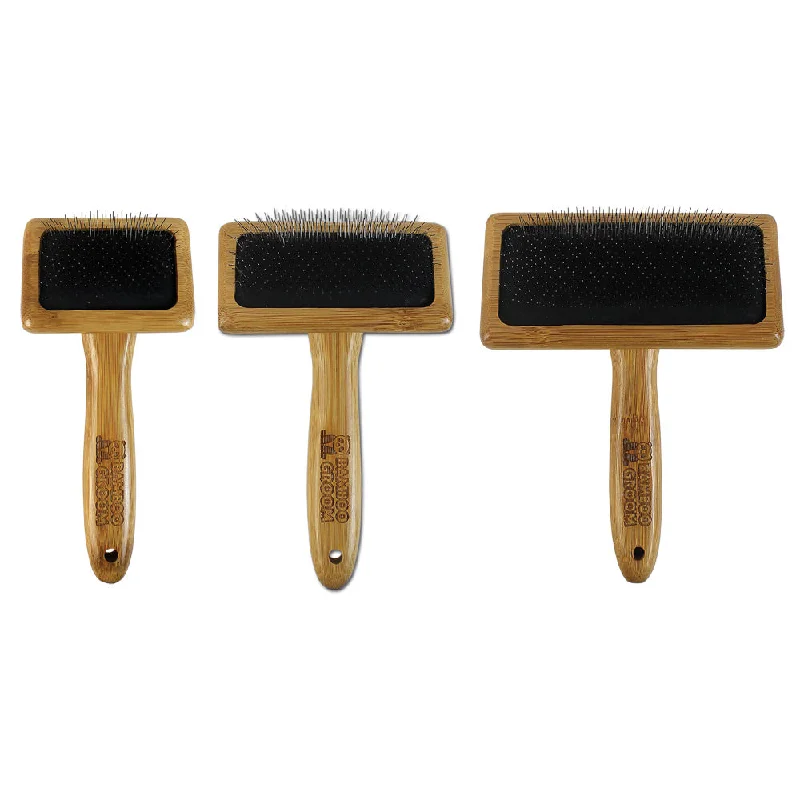 Bamboo Groom Slicker Brush w/ Stainless Steel Pins - Large