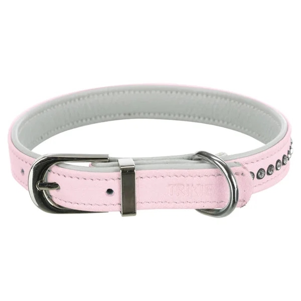 Soft Leather Diamante Collar - Pink